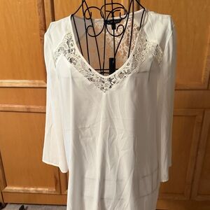 Elegant Express Creamy White Lace Trim Blouse